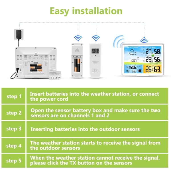 Trådlös väderstation med 2 utomhussensorer, DCF radioklocka-Xin