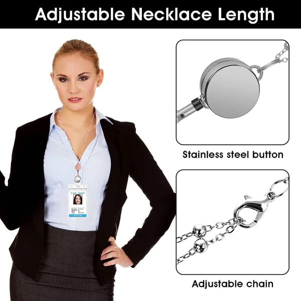 st/ set infällbart emblem Reel Halsband i rostfritt stål med transparent ID-korthållare och nyckelring-Xin