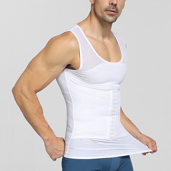 Menn Body Shaper Slankende Vest Linne Kompresjonsskjorte White,XL