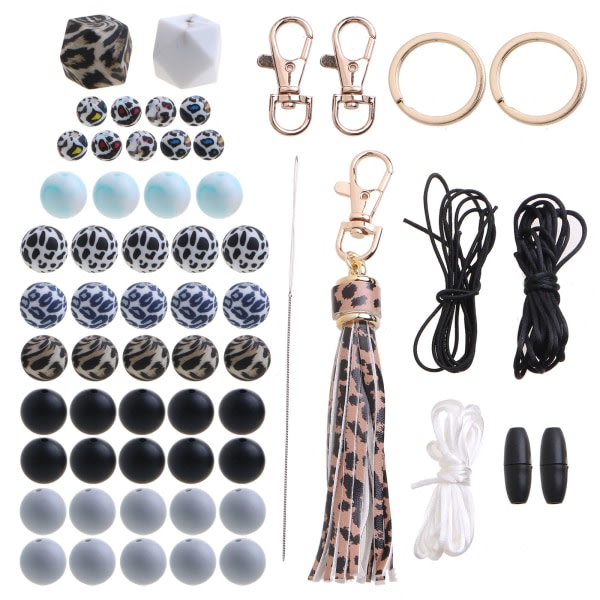 Kule Silikonperler Trykk Spacer Perler med Duskknapp Nøkkelring Spenne for DIY Nøkkelring Smykker Håndverk Tilbehør