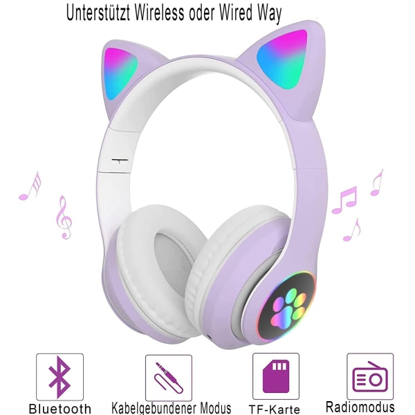 Bluetooth-hörlurar för barn, flickor Hopfällbara Over-Ear Headp
