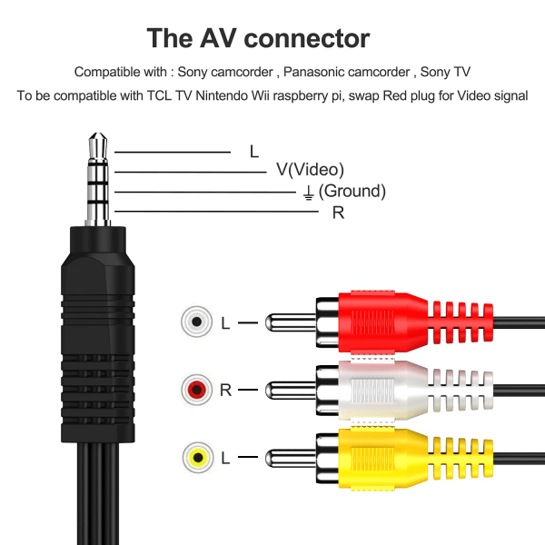 3,5 mm till RCA AV videokamera videokabel, 3,5 mm 18 TRRS hane till 3 RCA hane adaptersladd för TV, smartphones, MP3, 5 fot