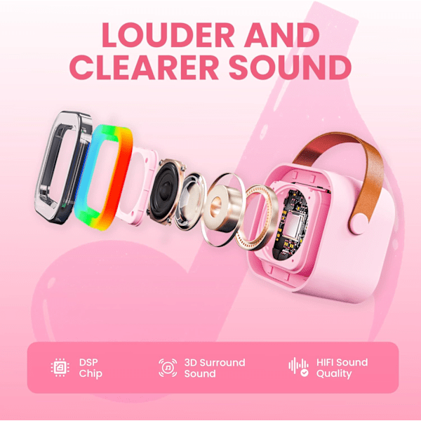 Karaokemaskine til børn og voksne, bærbar Bluetooth Mini Karaoke Mikrofon Sang højttaler med 2 mikrofoner og lys, legetøj Pink