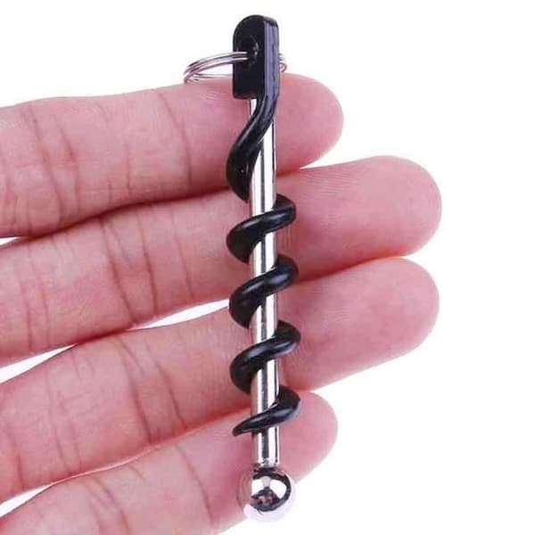 Flaskeåbner med korkprop - Bærbar - Rustfrit stål - Sort - 68x8x8mm - 15g mångfärgad