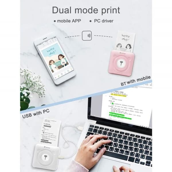 JEPOD A6 blæk- og laserprinter, PeriPage mini trådløs Bluetooth lommeprinter med termisk udskrivning og 25562