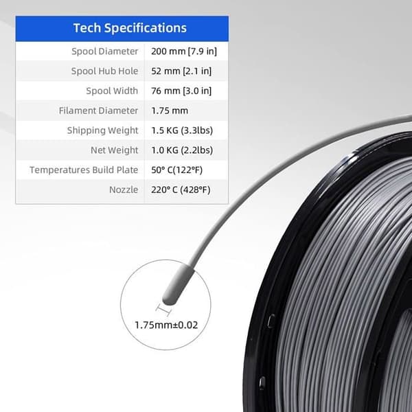 Filament PLA - FLASHFORGE - 1 kg - Hvid - 1,75 mm - Kompatibel med FDM-printere