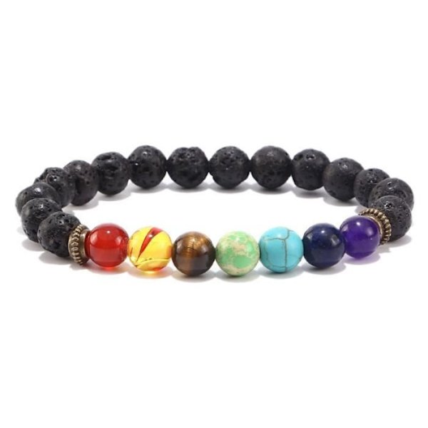Collier - Livets træ - 7 chakraer - Naturlig sten - Lang kæde Regnbåge