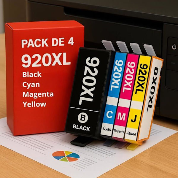 Pack med 4 kompatibla patroner HP 920 XL OfficeJet 6000, 6500/E709/E710/trådlös, 6500A/Plus, 7000/Bred, 7500A/Bred, E710A/N