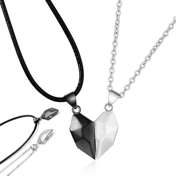 Collier - Hjerte Puzzle - Rustfrit Stål - Magnet - Justerbar - Unisex -