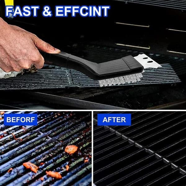 Grillbørste - Rustfrit stål - 3 dele - Hård skraber - Rustfri - Ergonomisk