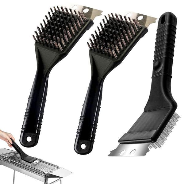 Grillbørste - Rustfrit stål - 3 dele - Hård skraber - Rustfri - Ergonomisk