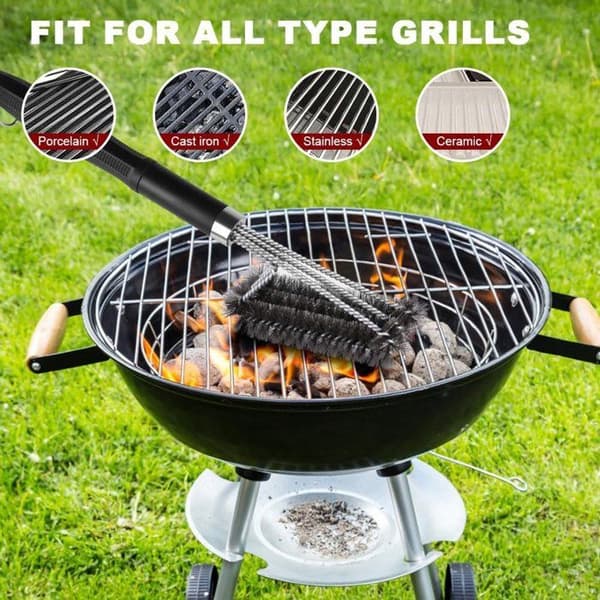Rengøringsbørste til grill - 3-i-1 360° - Sæt af 2 - Rustfrie stål børster - Længde 30 cm https://media.s-bol.com/m4AZ6Z4nL2W