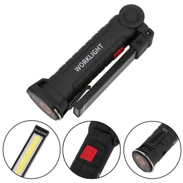 Lommelygte - EL-LAMPE - HÅNDBAGAGE - 5 Tilstande - Genopladelig USB - Sort Svart