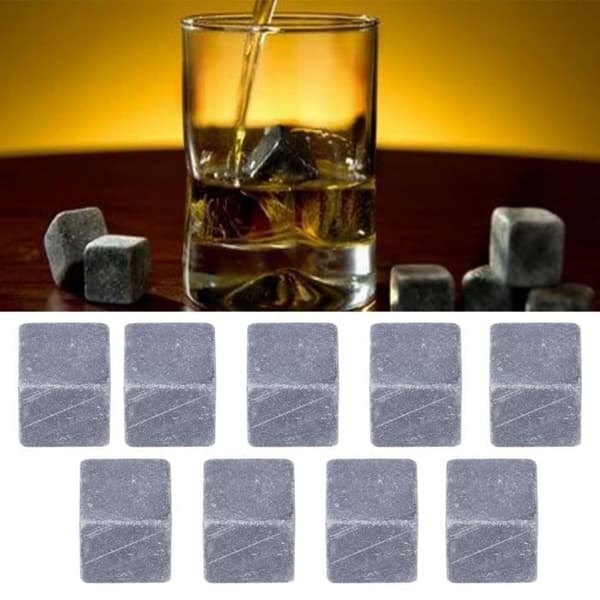 9 whiskysten i sippe med genanvendelige vin køler isterninger