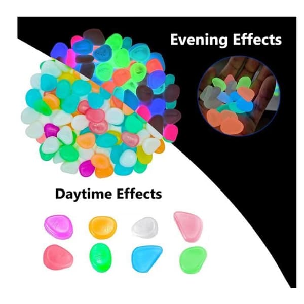 100 Lysende Sten - Lysende Kiselsten - Fluorescerende Sten - Dekorationssten - Hvid