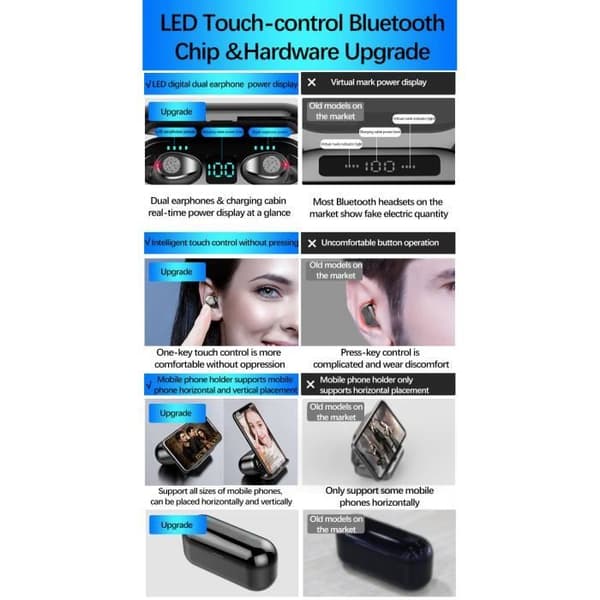 Bluetooth 5.0 trådløse høretelefoner F9 - Sort - Øreprop - Volumenjustering