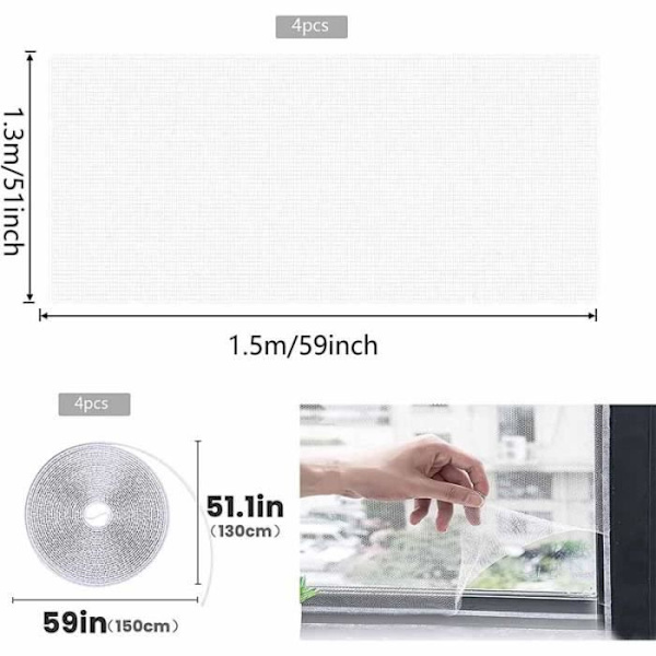Myggnät - Ej specificerat - 4 bitar - 130 cm x 150 cm - Polyester - Vit