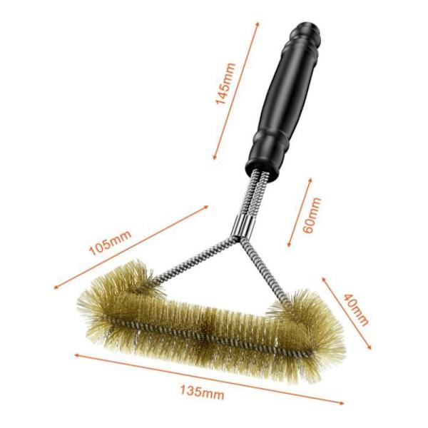 Grillbørste - Triangulær - 12" (30,5 cm) - Messing- og rustfrit stål - Rengøring 360°