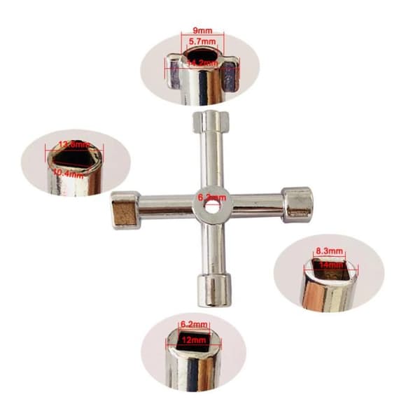 Multifunktionel nøgle - 4 veje - Zinklegering - Bærbar 7 cm - Universel Argent