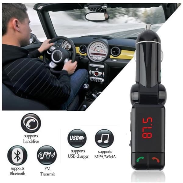 LCD trådløs bilkit Bluetooth FM transmitter, USB oplader, håndfri støtte SD kort, FM Bluetooth transmitter oplader Svart