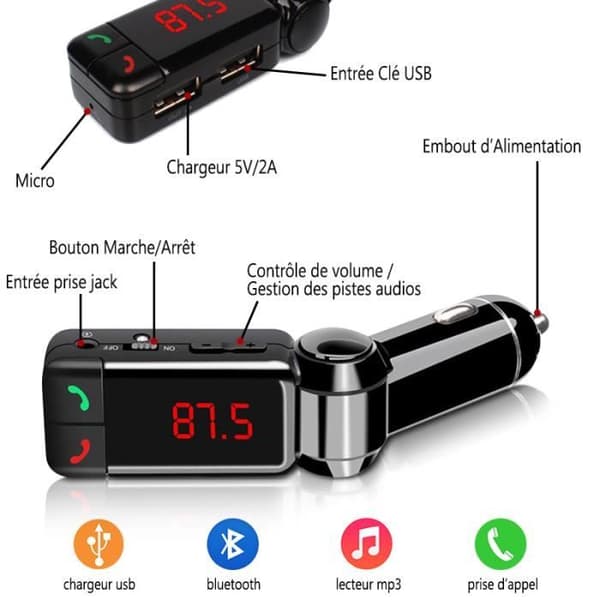 Kit H handsfree - Bluetooth - USB-laddare - Kompatibel med iPhone 6 - Svart - Bil