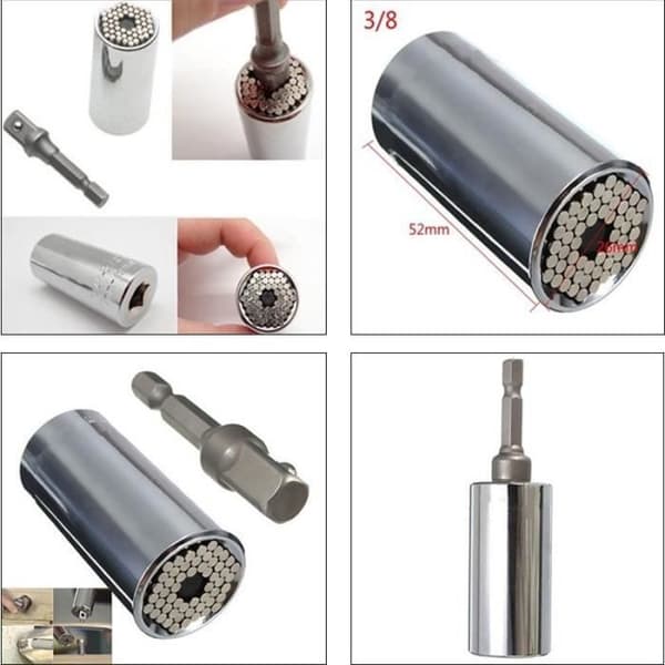Universal 1-4 "-3-8 (7mm-19mm) Adapter, Power Drill Adapter Værktøj Hardware Del (Sølv)