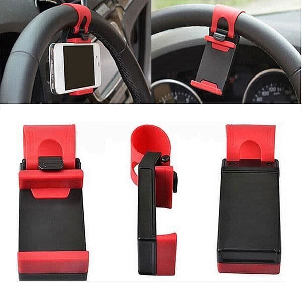 Universal Phone Holder Mount Fäst på bilratten Kompatibel Smartphone Iphone Samsung LG HTC Sony