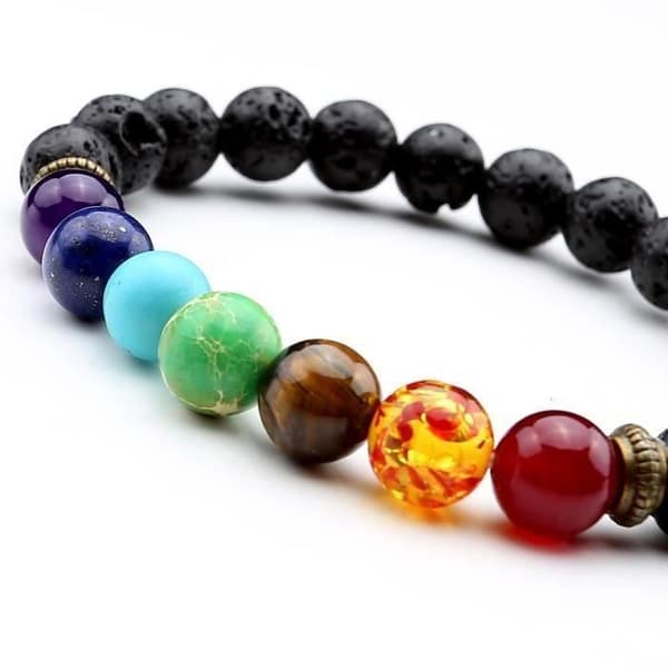 Armband dam Herr Tibetansk Stretch Elastisk 8mm 7 Chakra Lava Beads FS71CF