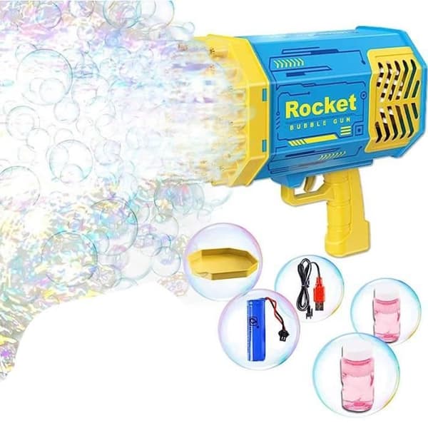Bubbelpistol - Bazookablaster - 69 hål - Blå och vit - 2 flaskor ingår Blå