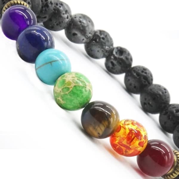 Armband - 7 Chakra Reiki - halvädelstenar 8x5 mm - elastiska pärlor - 17,7 cm