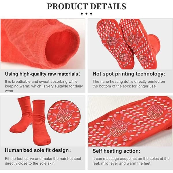 Värmestrumpor - 3-pack - Bomull polyester - Turmalindesign - Optimal komfort Röd 37