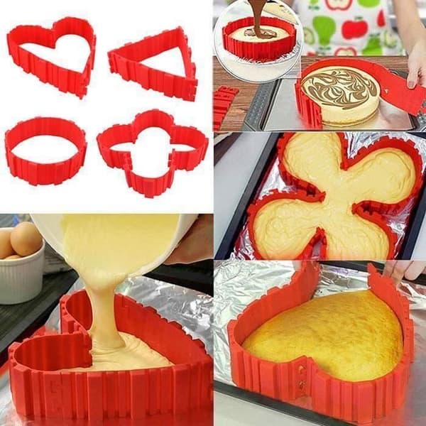Set med 4st Magic Modular Cake Form för hjärtform och andra kakor i rött silikon (4st) Röd
