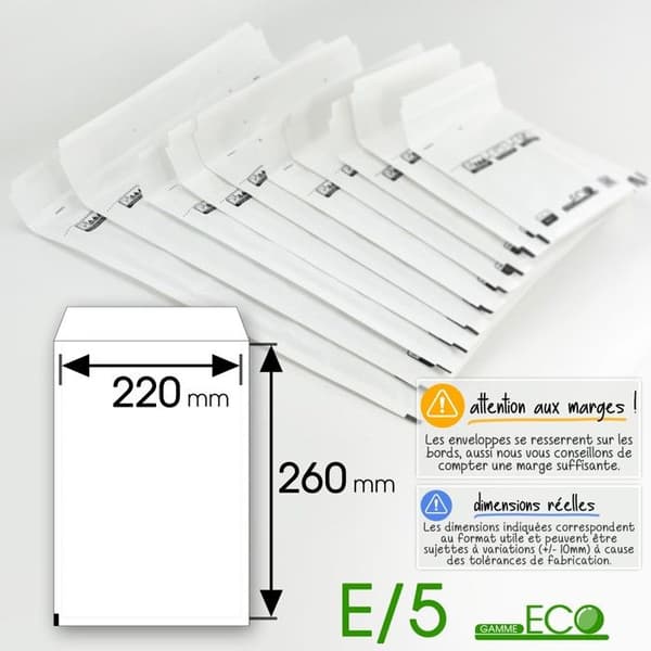 Bubbelkuvert - ENVELOPPEBULLE - 100-pack - Format E/5 - 220x260 mm - Vit Vit