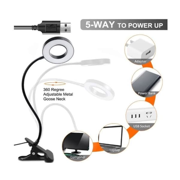 Klemme lampe - USB - 48 LED - 3 farver - Øjenbeskyttelse