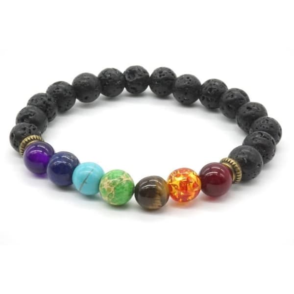 Armband - 7 Chakra Reiki - halvädelstenar 8x5 mm - elastiska pärlor - 17,7 cm