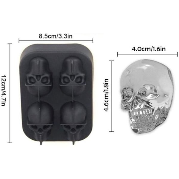 Isbitsform - AN - 3D Skalleform - Silikon - Lock - Svart -