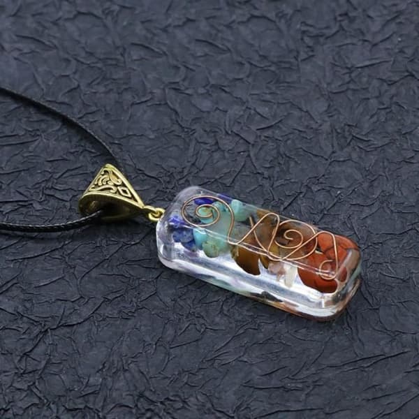 7 Chakras krystal halskæde, Orgonite vedhæng, hexagonal energi [40623B4]