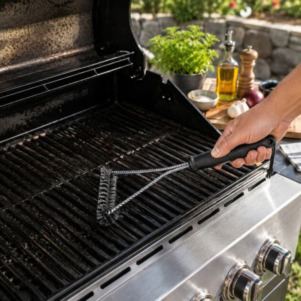 Grillbørste i Rustfrit Stål 30 cm Triangulær med Metalbørster – Rengøringsaccessory til Grillrist