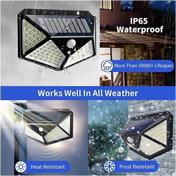 Solcellelampe - CHICHENG - Model n1501 - 100 LED - Bevægelsessensor - Vandtæt IP65
