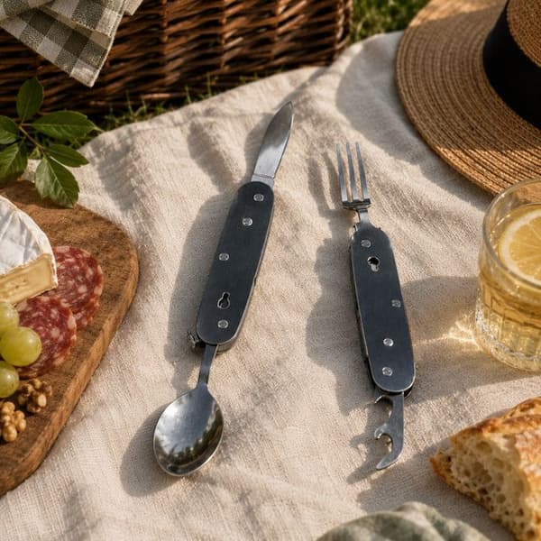 Folding multifunktionel kniv - BBQ PARTY - 4 i 1 9 cm - Rustfrit stål - Kompakt - Sort svart