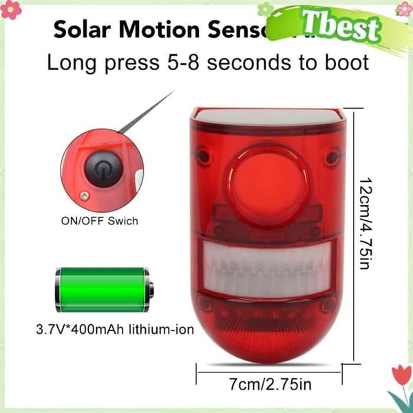 Solarlarm med bevægelsessensor - TBEST - Ikke specificeret - IP65 - PIR-sensor - Udendørs sirene