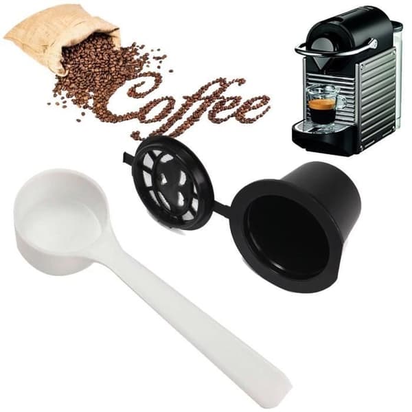 Kaffekapsel - NESPRESSO - Genanvendelig - Sort - Plastik - Inkluderer ske Sort