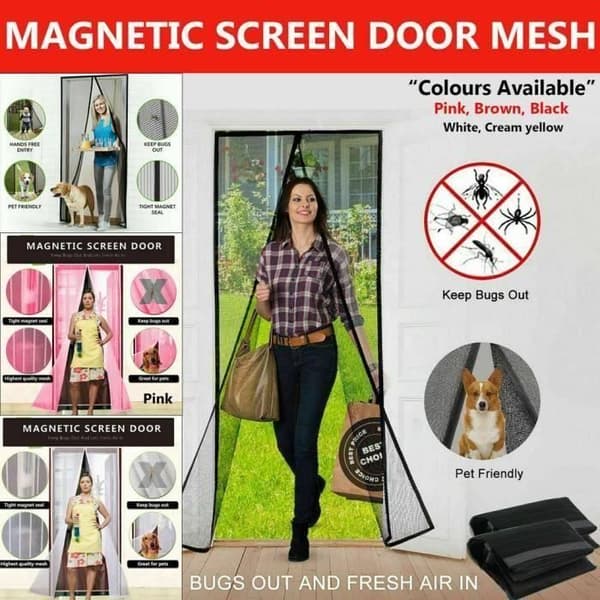 Mässing - MKK - H210 cm x L100 cm - Polyester svart - Magnetisk fäste - För dörr