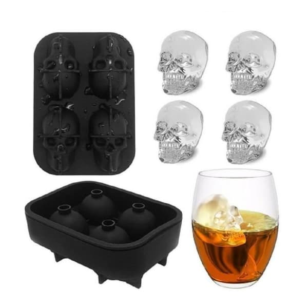 "Moule à glaçons - Panlom® - Tête de død 3D - Fødevare-silikone - 5 x 6,3 cm - Sort" svart