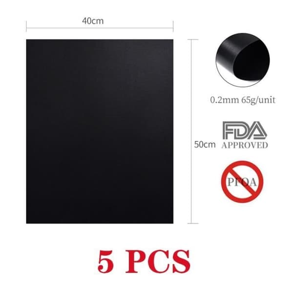 Papir og bagepapir, 5 stk. non-stick grillmatte 40*33 cm bageplade - Type Sort 5 stk. 50x40 cm