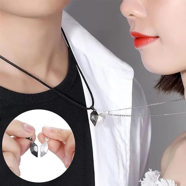 Collier - Hjerte Puzzle - Rustfrit Stål - Magnet - Justerbar - Unisex -