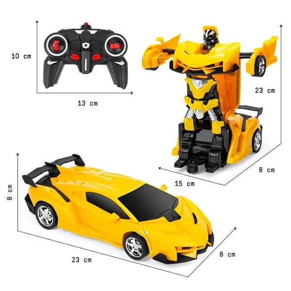 Fjernstyret Bil - RC Bil 2 i 1 - Transformérbar til Robot - Lys Effekter - Gul - Til Børn Gul