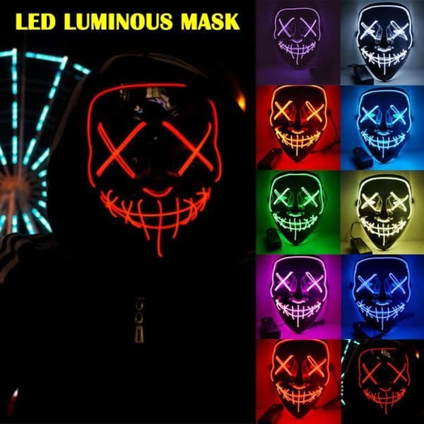 Halloween LED-mask - ROKOO - The Purge Election - Blå - Långsam och snabb blixt Blå