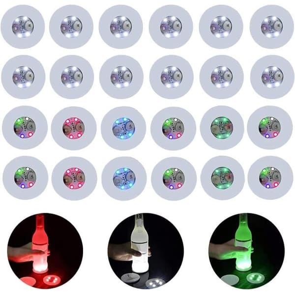 CDIYTOOL Sæt med 24 LED-underlag til vinflasker, ølglas, drikkeunderlag, blinkende lys til [124]