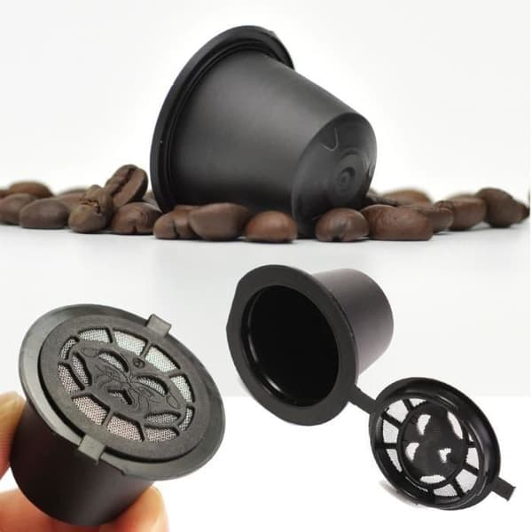 Kaffekapsel - NESPRESSO - Genanvendelig - Sort - Plastik - Inkluderer ske Sort